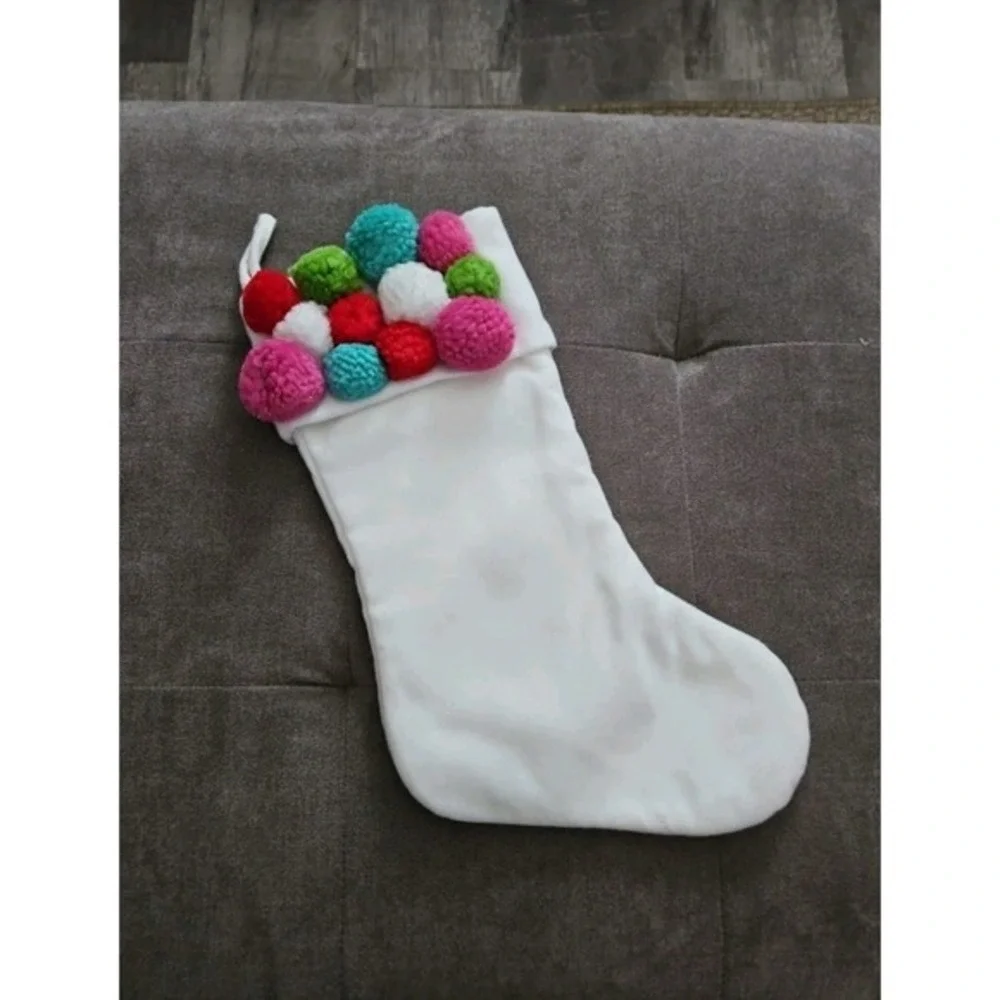 Pink & White Christmas Pom Pom‎ Stocking